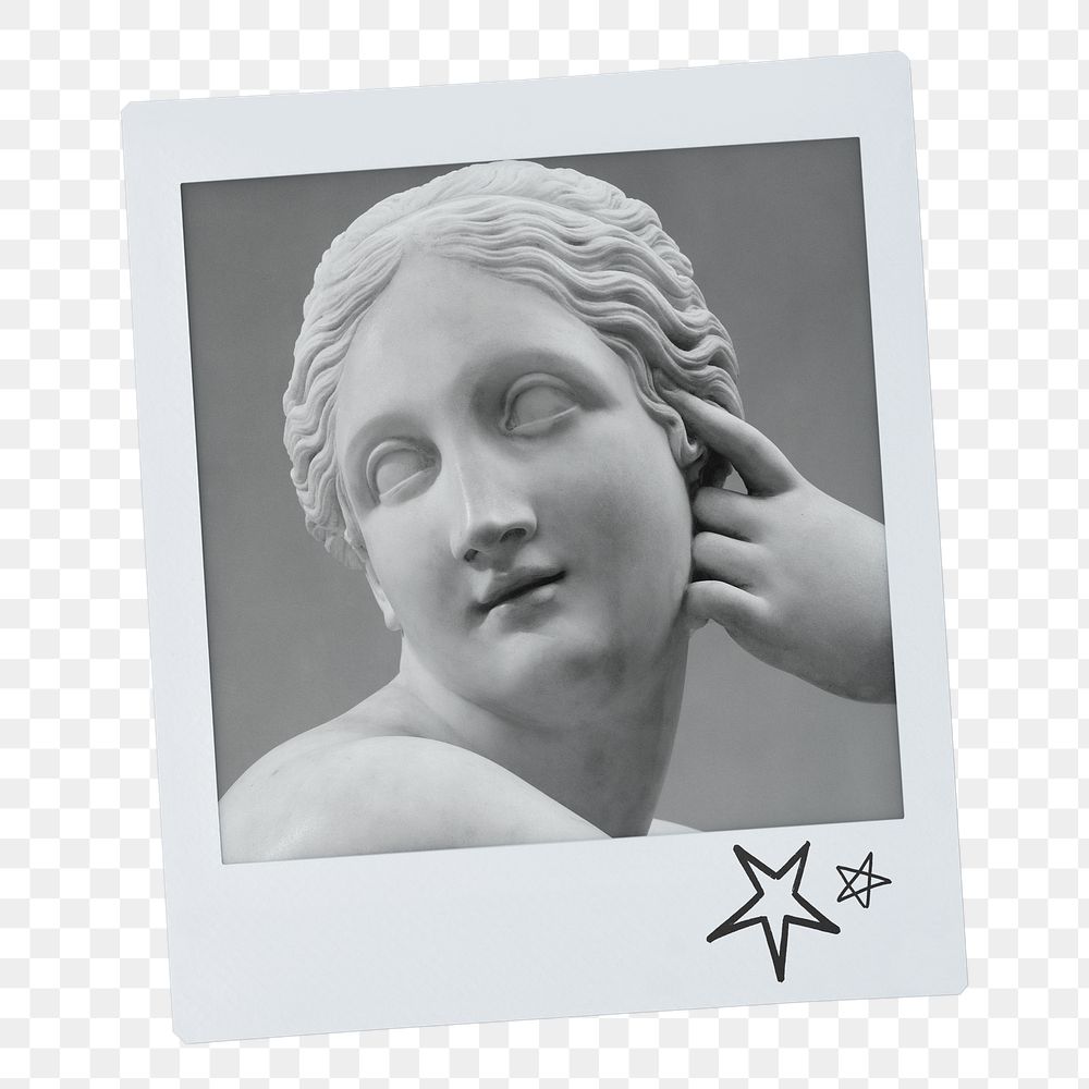 Reclining Naiad png statue sticker, Greek goddess instant photo on transparent background