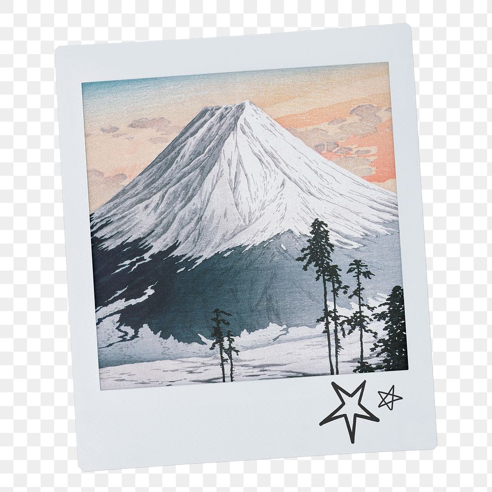 Katsuyama Neighborhood png sticker, instant photo, famous painting by Hiroaki Takahashi, transparent background, remixed by…
