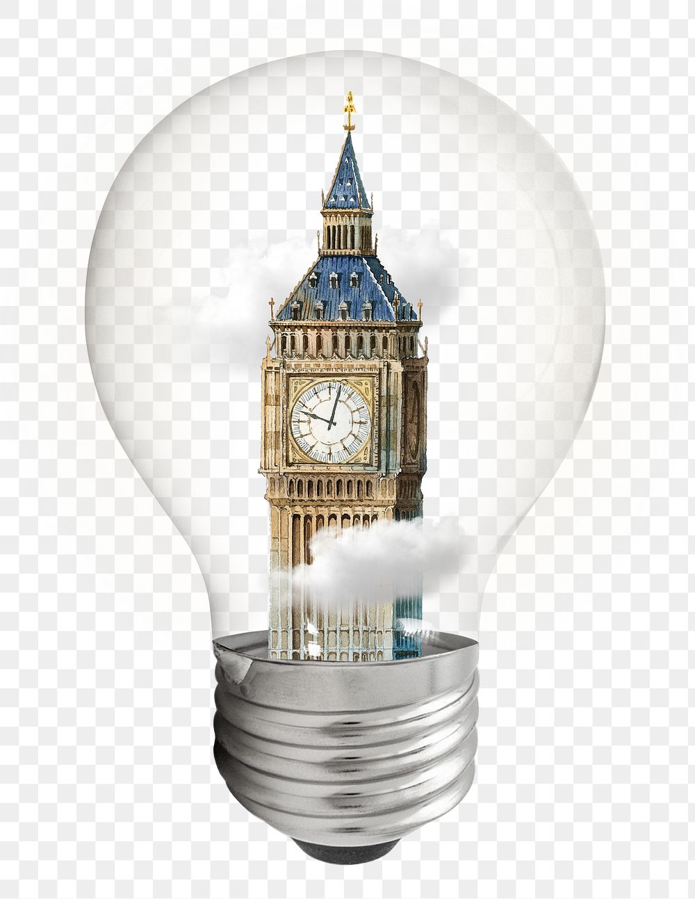 Png Big Ben tower sticker, land mark light bulb remixed media, transparent background