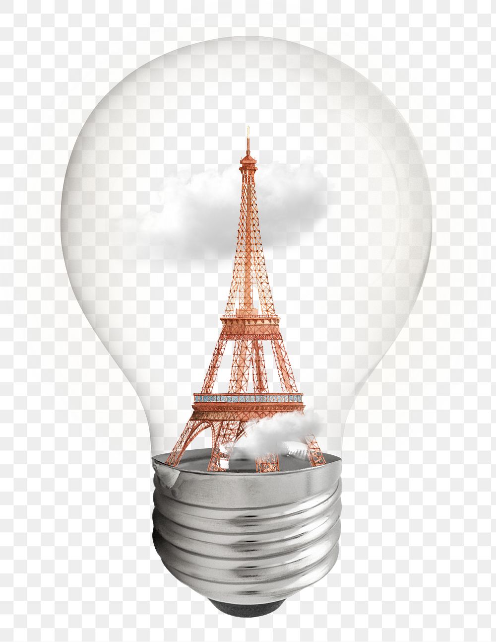Eiffel Tower png sticker, Paris land mark light bulb remixed media, transparent background