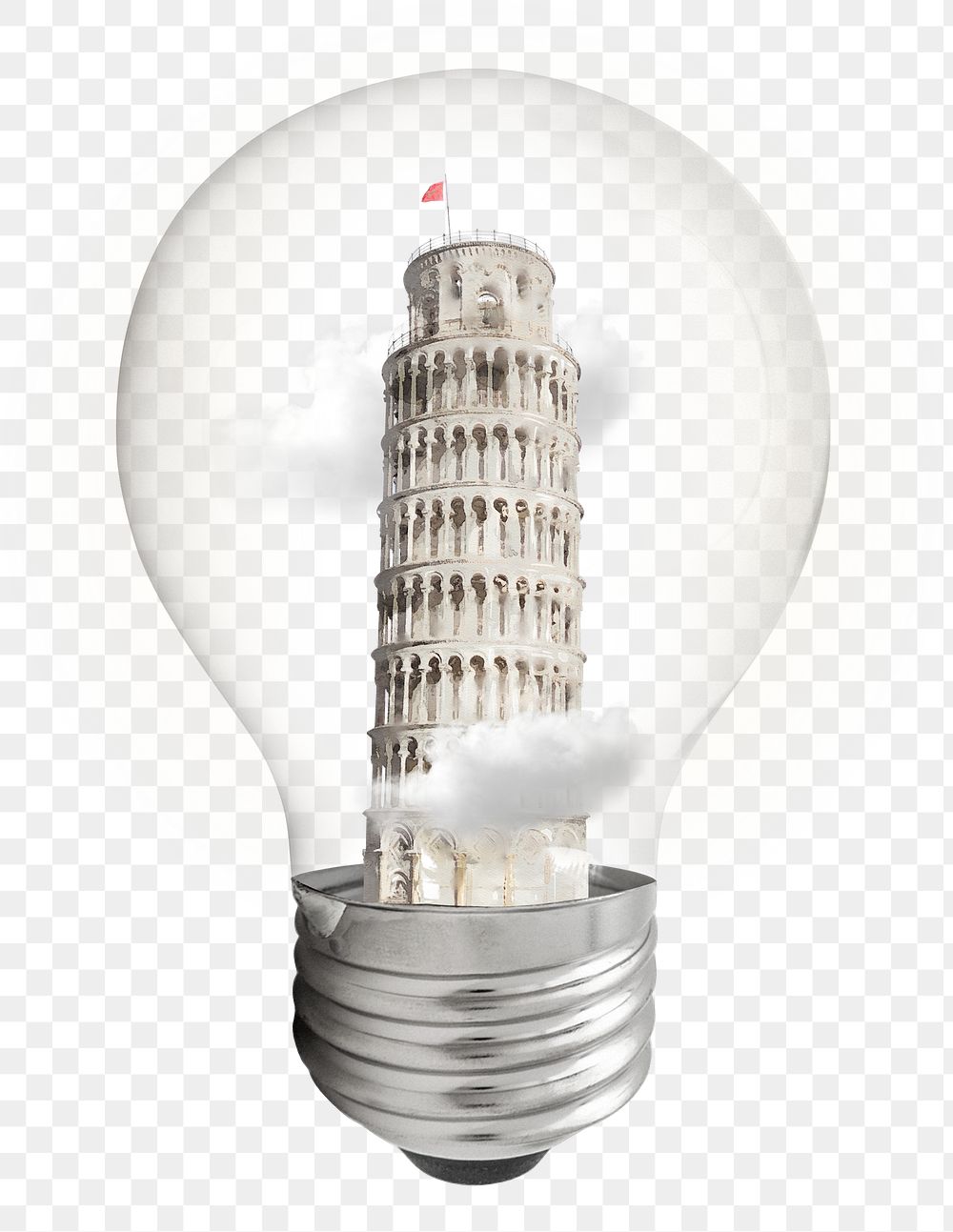 Pisa Tower png sticker, Italian land mark light bulb remixed media, transparent background