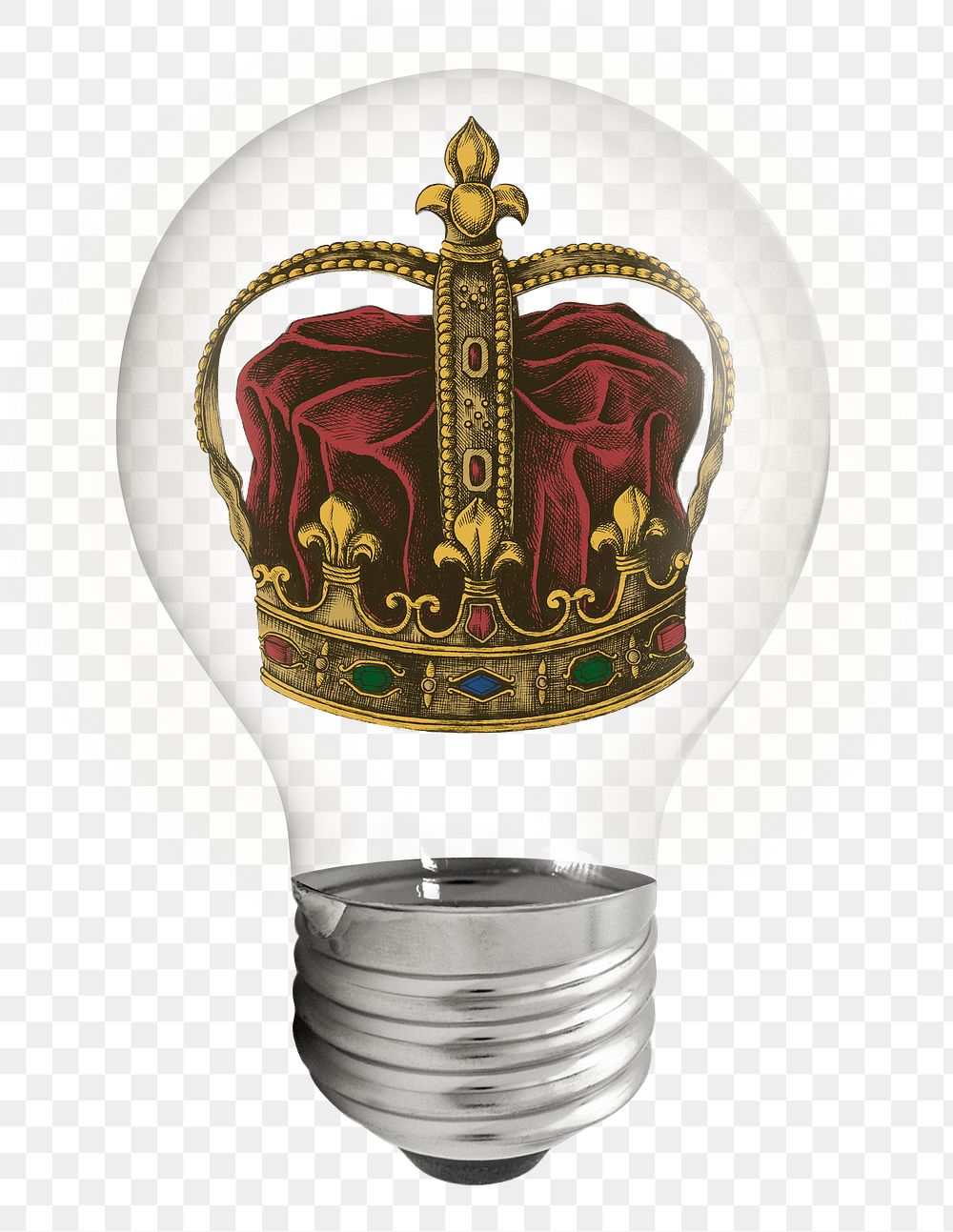 Royal crown png sticker, light bulb vintage creative illustration on transparent background