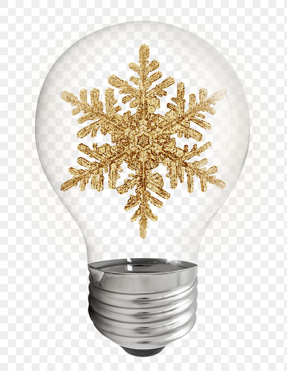 Gold snowflake png sticker, light bulb Christmas creative remix on transparent background