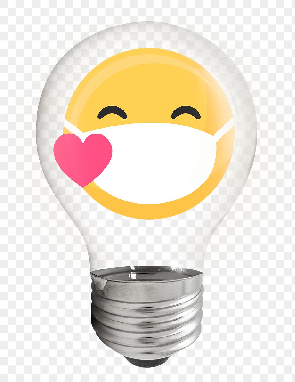 Png emoticon wearing mask sticker, light bulb health creative remix on transparent background