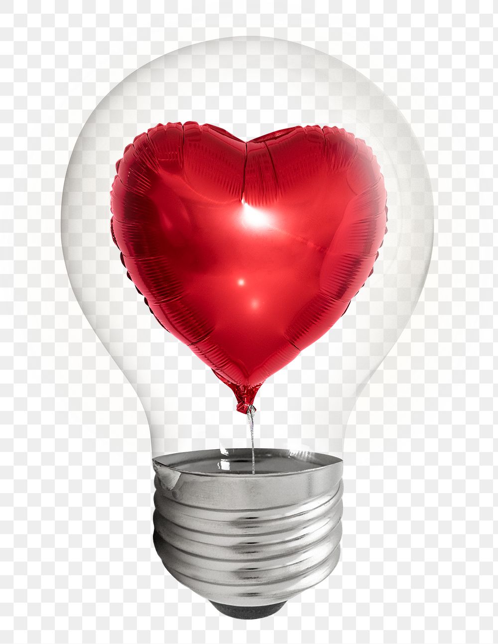Heart balloon png sticker, light bulb Valentine's creative remix on transparent background