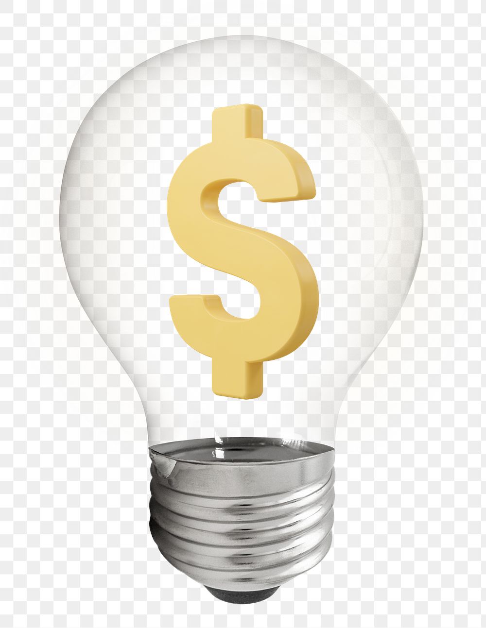 3D dollar png icon light bulb sticker, currency sign graphic on transparent background