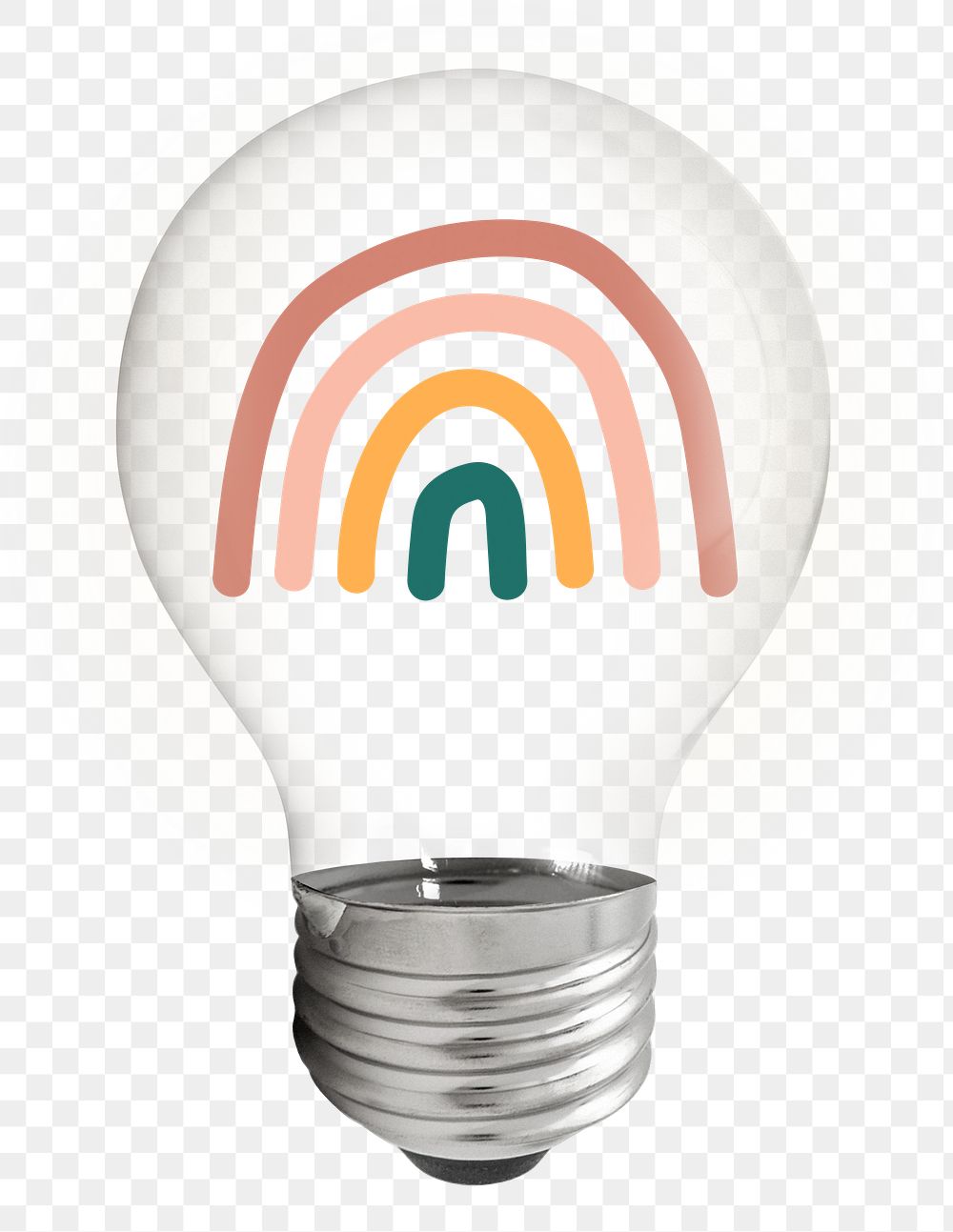 Rainbow doodle png sticker, light bulb collage on transparent background