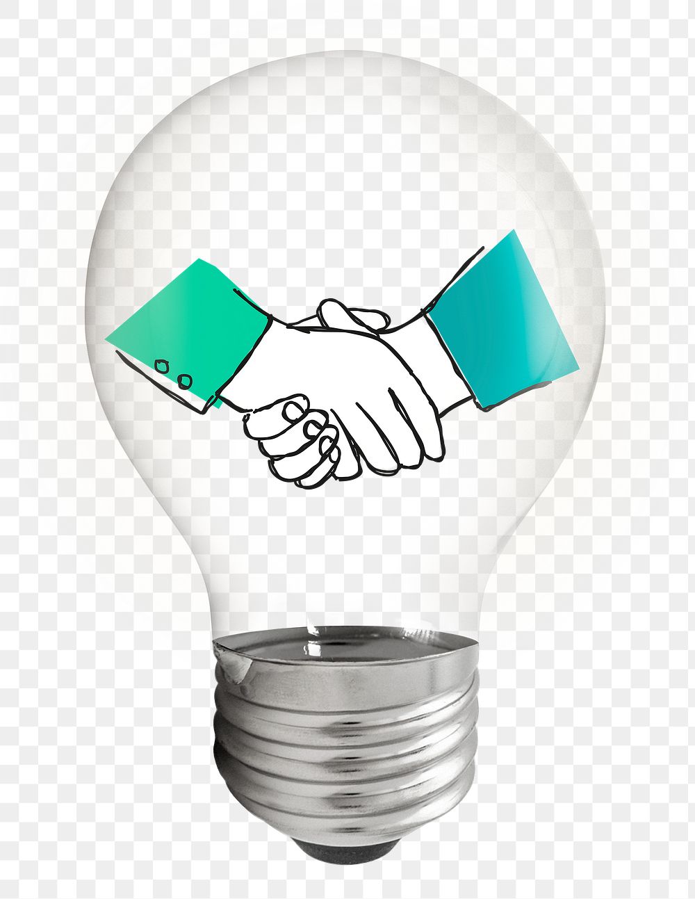 Business handshake  png sticker, light bulb creative doodle illustration on transparent background