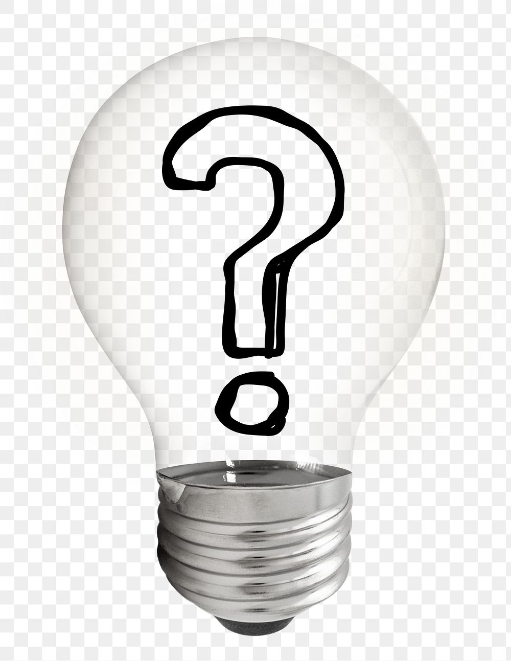 Question mark png icon doodle light bulb sticker, business symbol graphic on transparent background