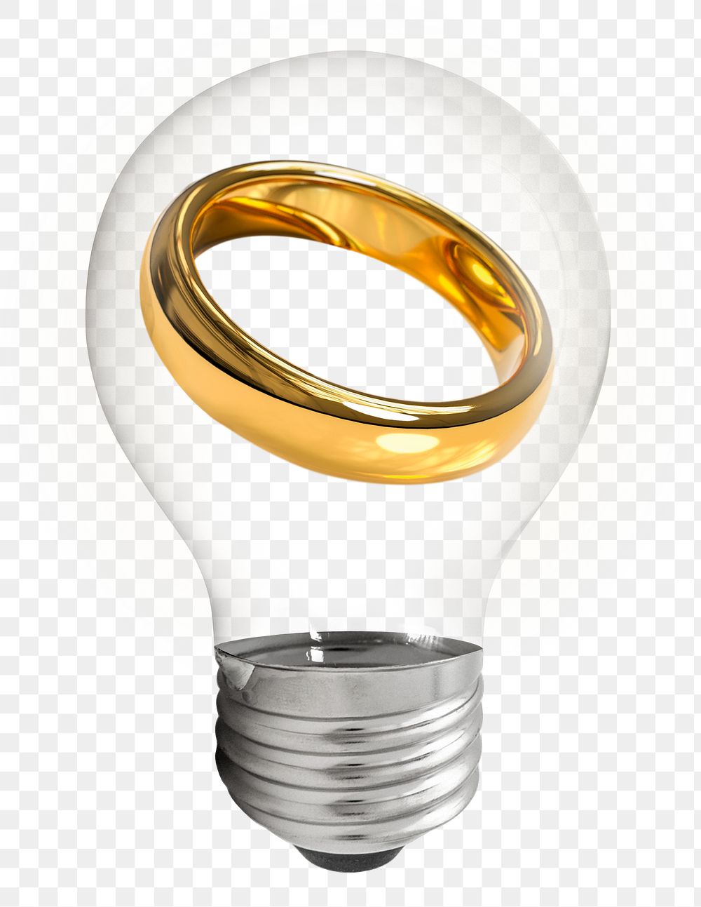 Png gold wedding ring sticker, light bulb creative remix on transparent background