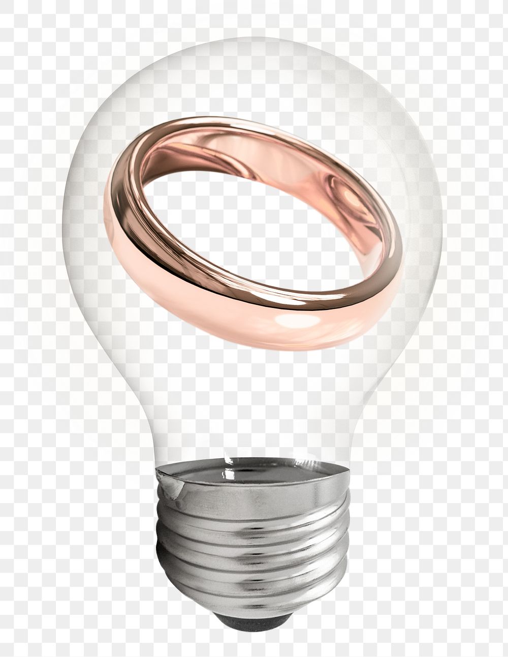 Png rose gold wedding ring sticker, light bulb creative remix on transparent background