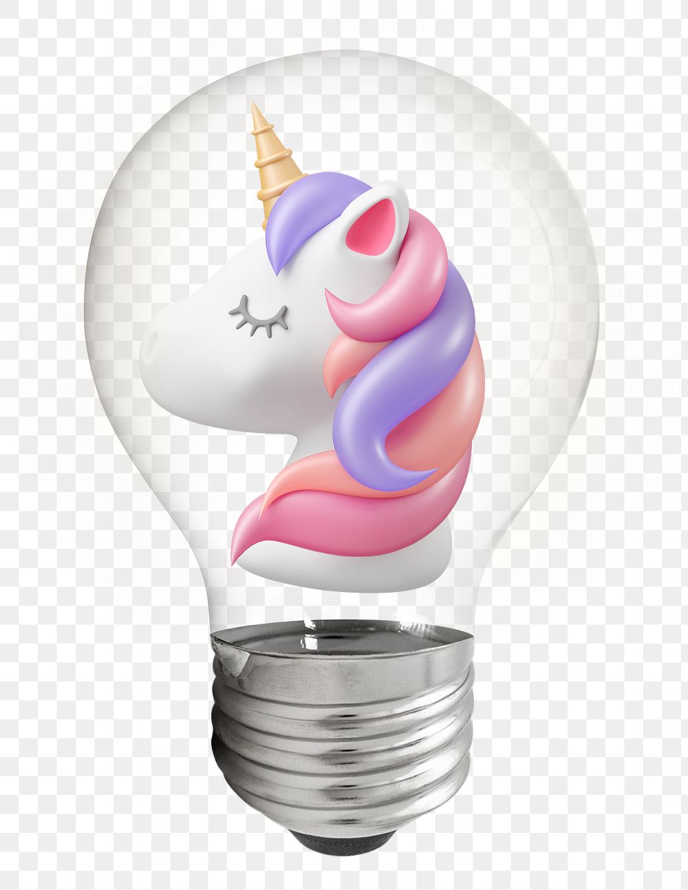 3D unicorn png sticker, startup business symbol in light bulb on transparent background