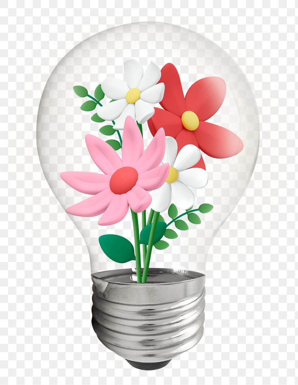 Spring flowers png light bulb, 3D botanical graphic on transparent background