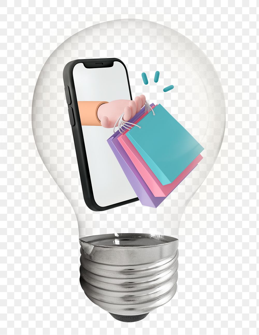 Png 3D online shopping sticker, light bulb lifestyle creative illustration on transparent background