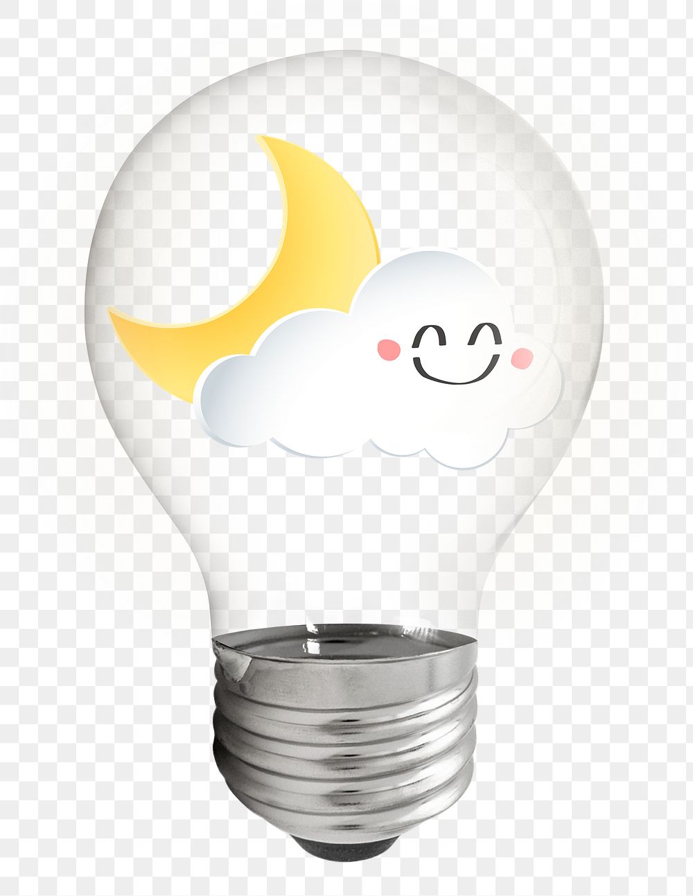 Crescent moon png cloud sticker, light bulb weather collage on transparent background