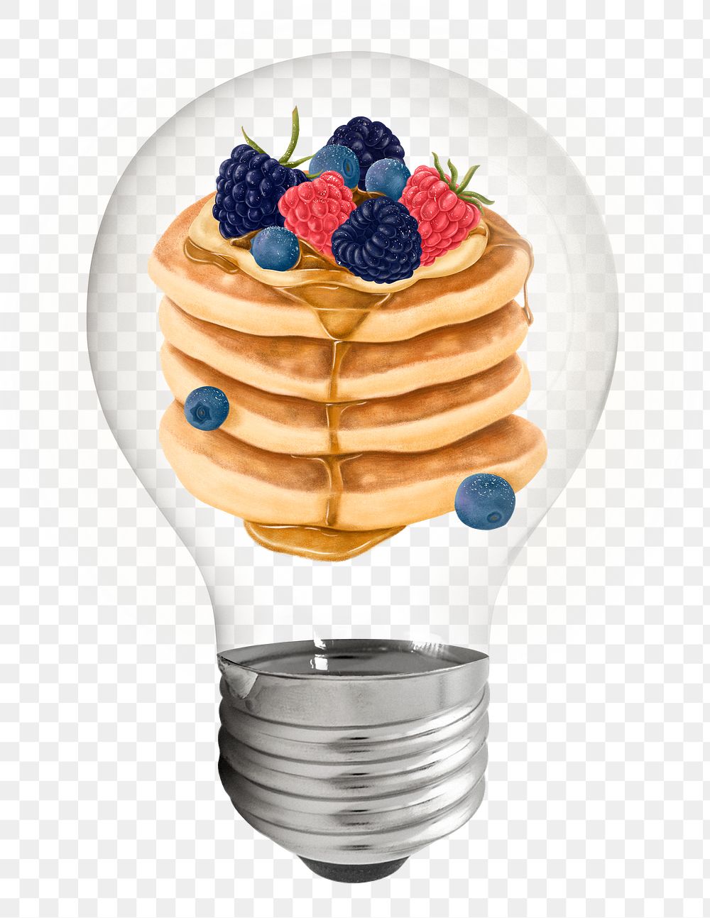 Pancakes png light bulb sticker, food aesthetic illustration, transparent background