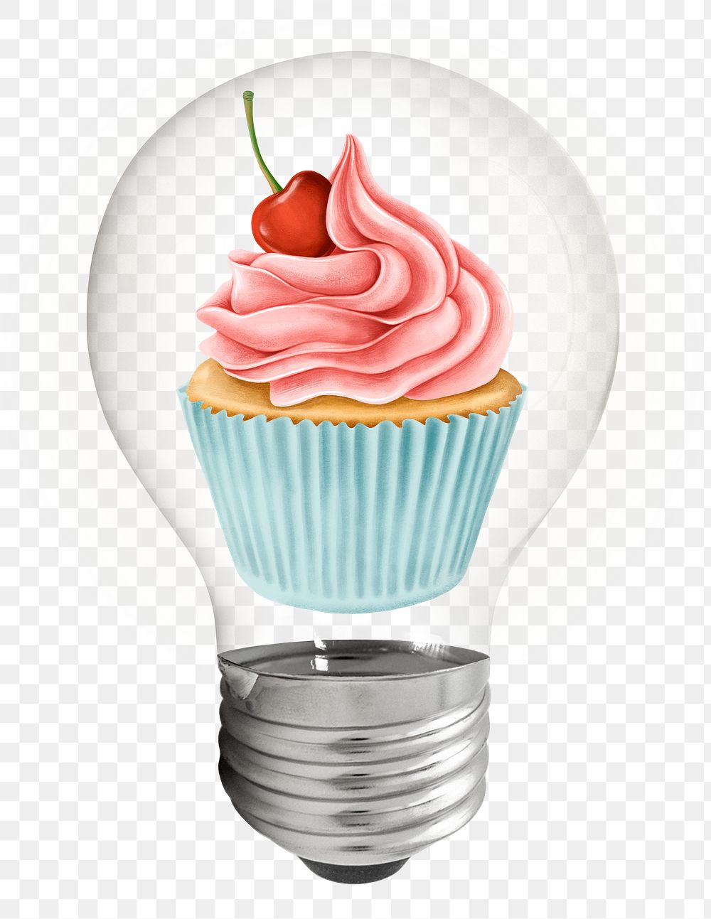 Cupcake png light bulb sticker, food aesthetic illustration, transparent background