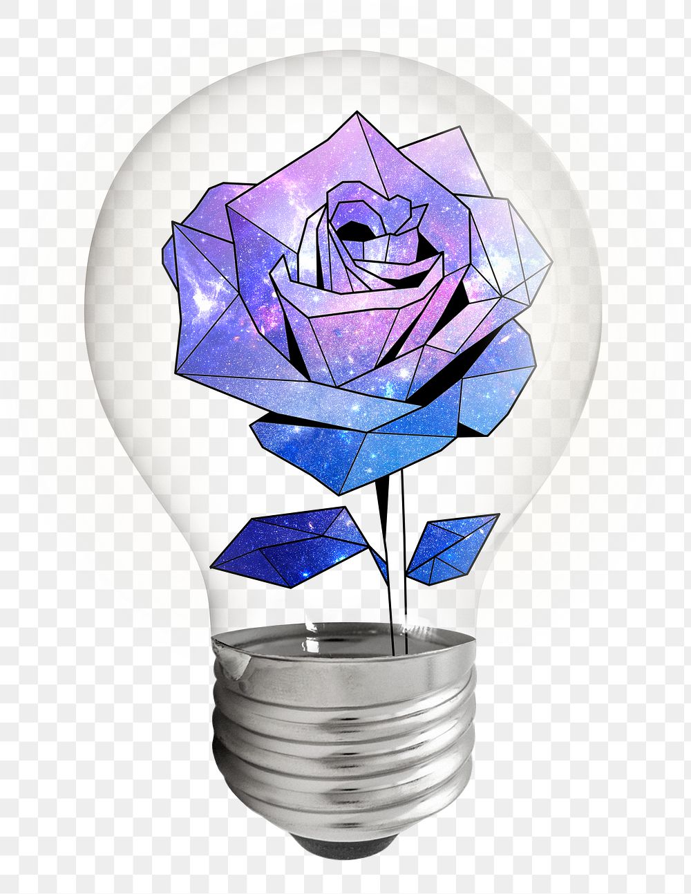 Galaxy rose png bulb sticker, aesthetic flower illustration on transparent background