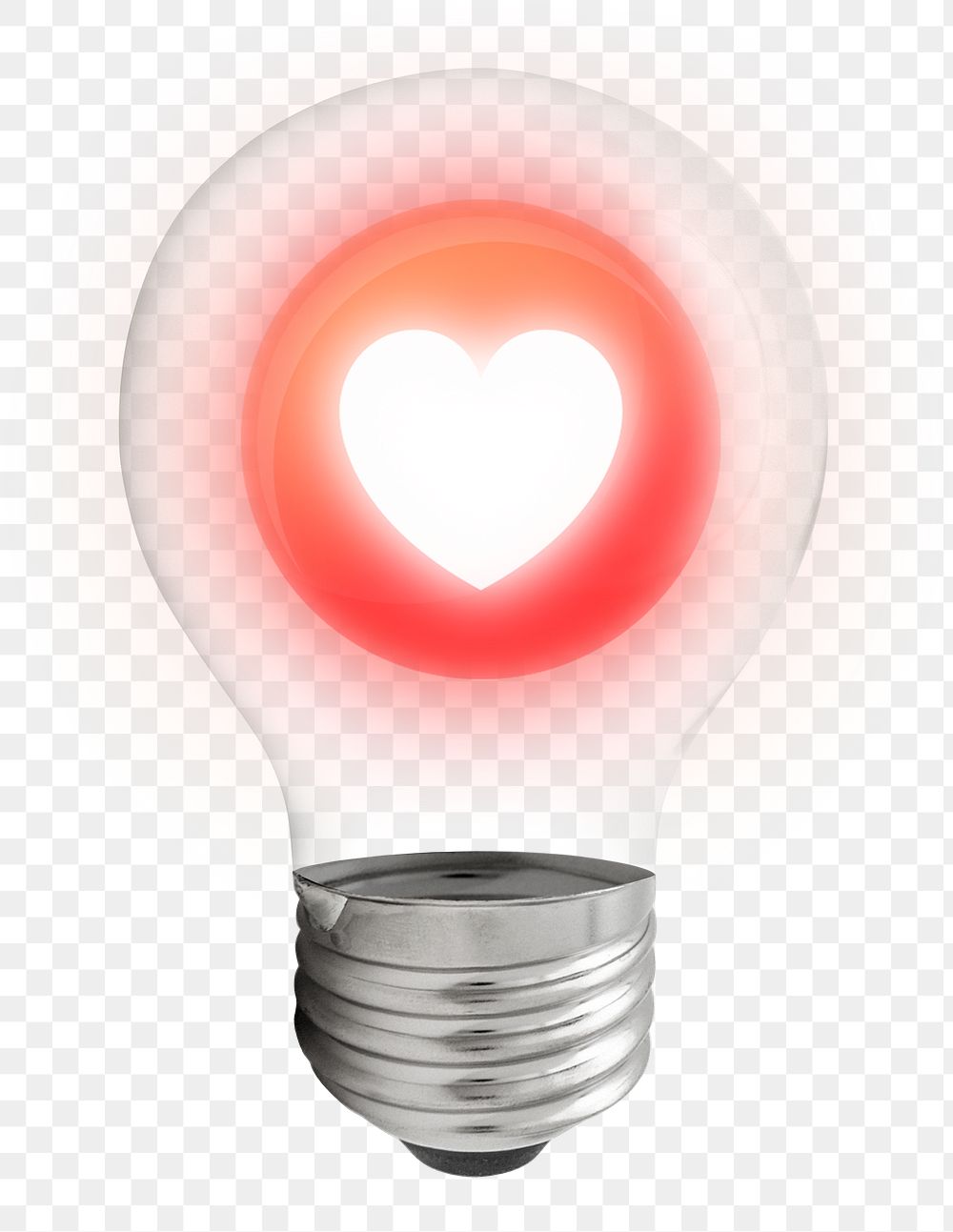 Glowing heart png icon light bulb sticker, like symbol graphic on transparent background