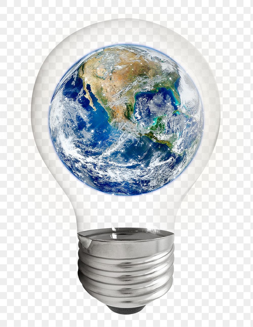 Earth png light bulb sticker, environment graphic, transparent background