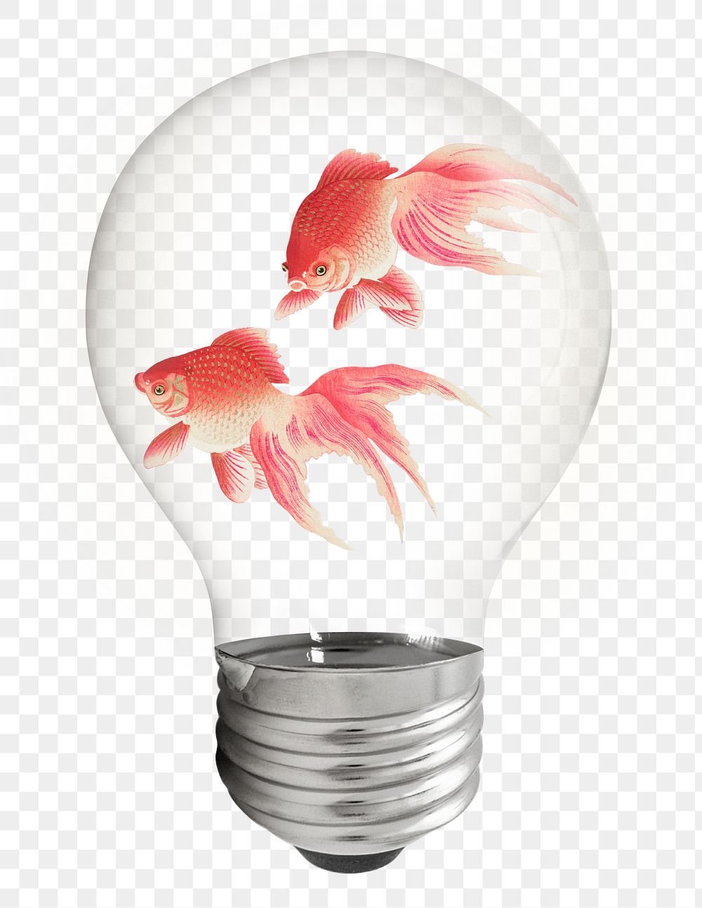 Gold fish png sticker, light bulb animal creative remix on transparent background