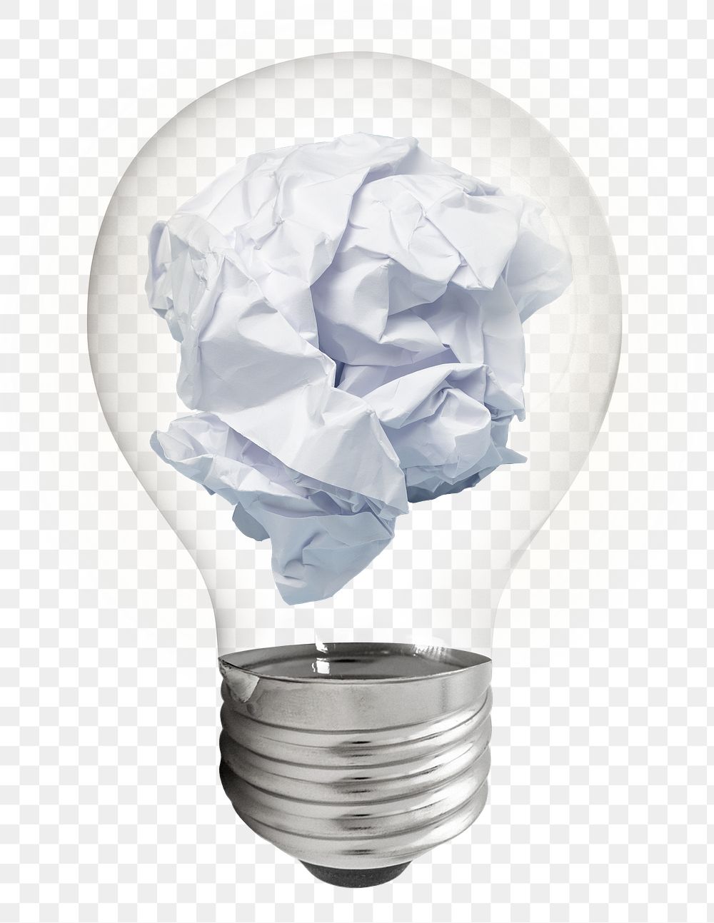 Crumpled paper png sticker, light bulb stationery creative remix on transparent background
