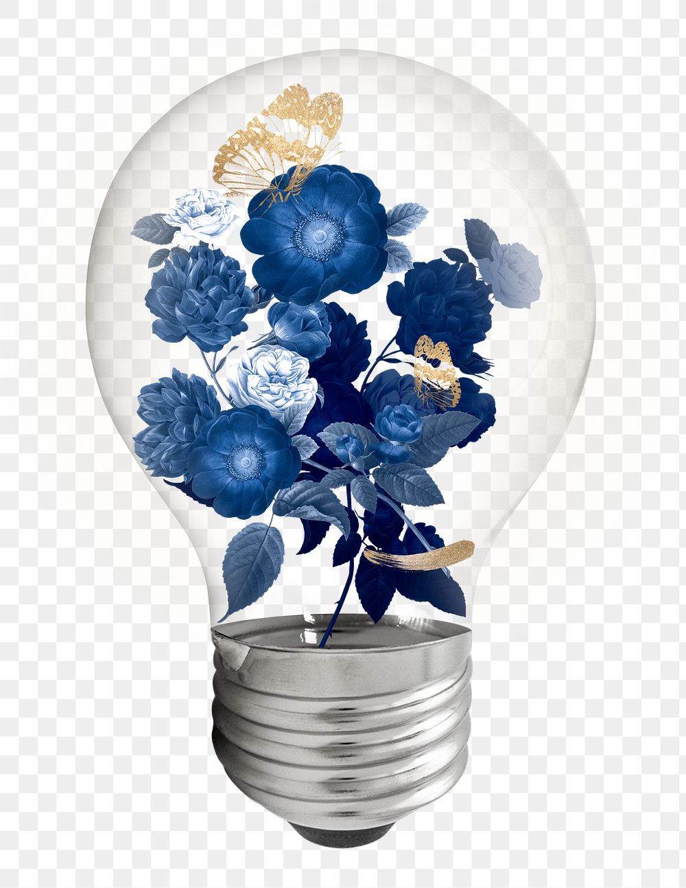 Winter flowers png light bulb sticker, botanical aesthetic graphic, transparent background