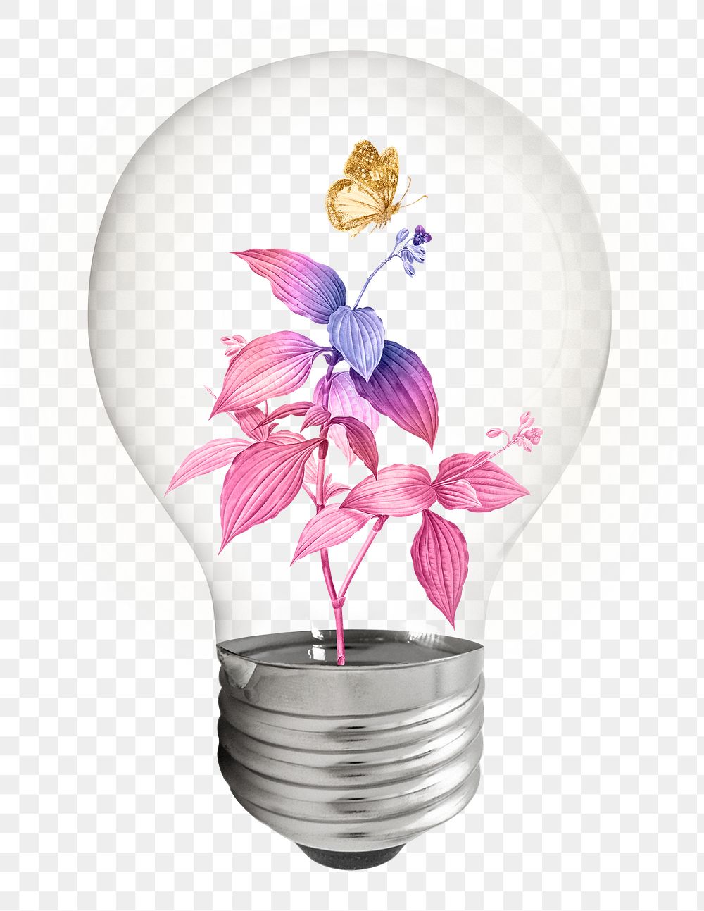 Aesthetic pink png leaf bulb sticker, botanical graphic, transparent background