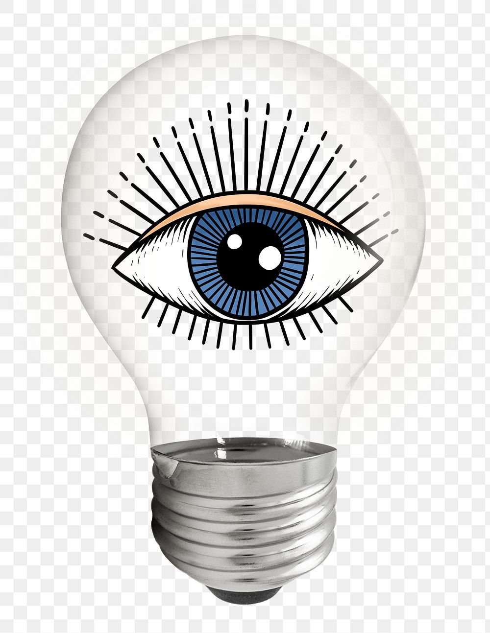 Observing eye png sticker, light bulb trippy creative remix on transparent background