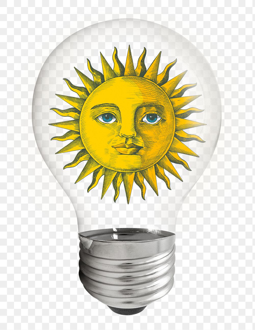 Celestial sun png sticker, light bulb art on transparent background