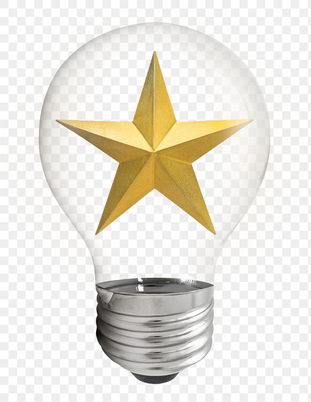 Gold star png sticker, light bulb collage on transparent background