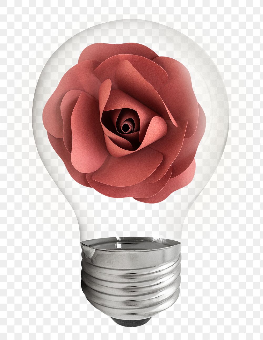 Paper rose png bulb sticker, red flower graphic on transparent background