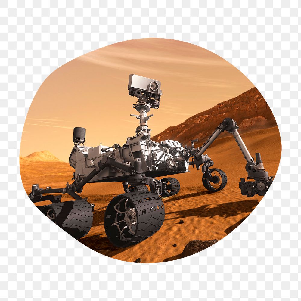 Curiosity rover png badge sticker, space exploration photo in blob shape, transparent background