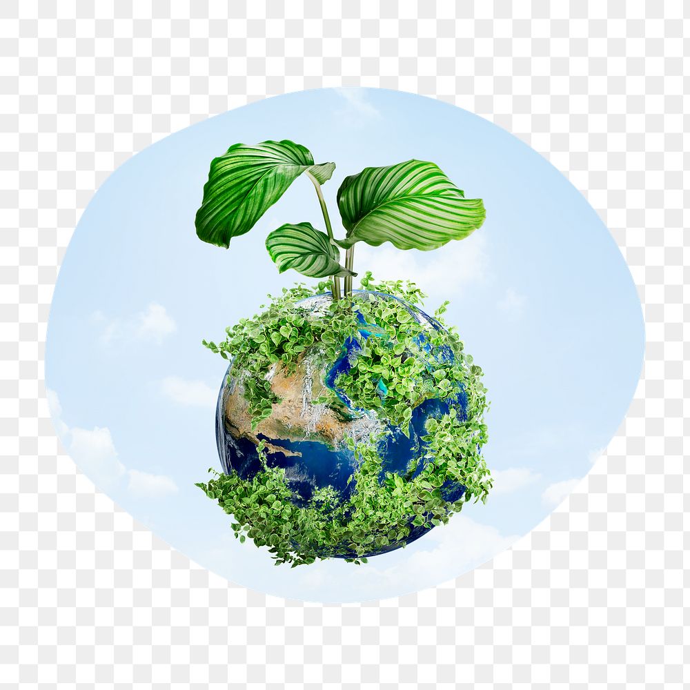 Green earth png badge sticker, environment photo in blob shape, transparent background