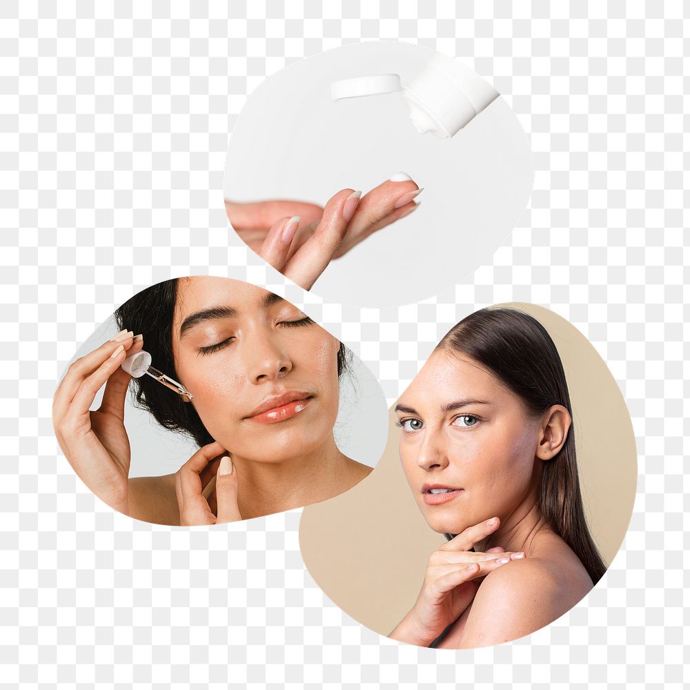 Skincare routine png badge sticker, beauty photo in blob shape, transparent background