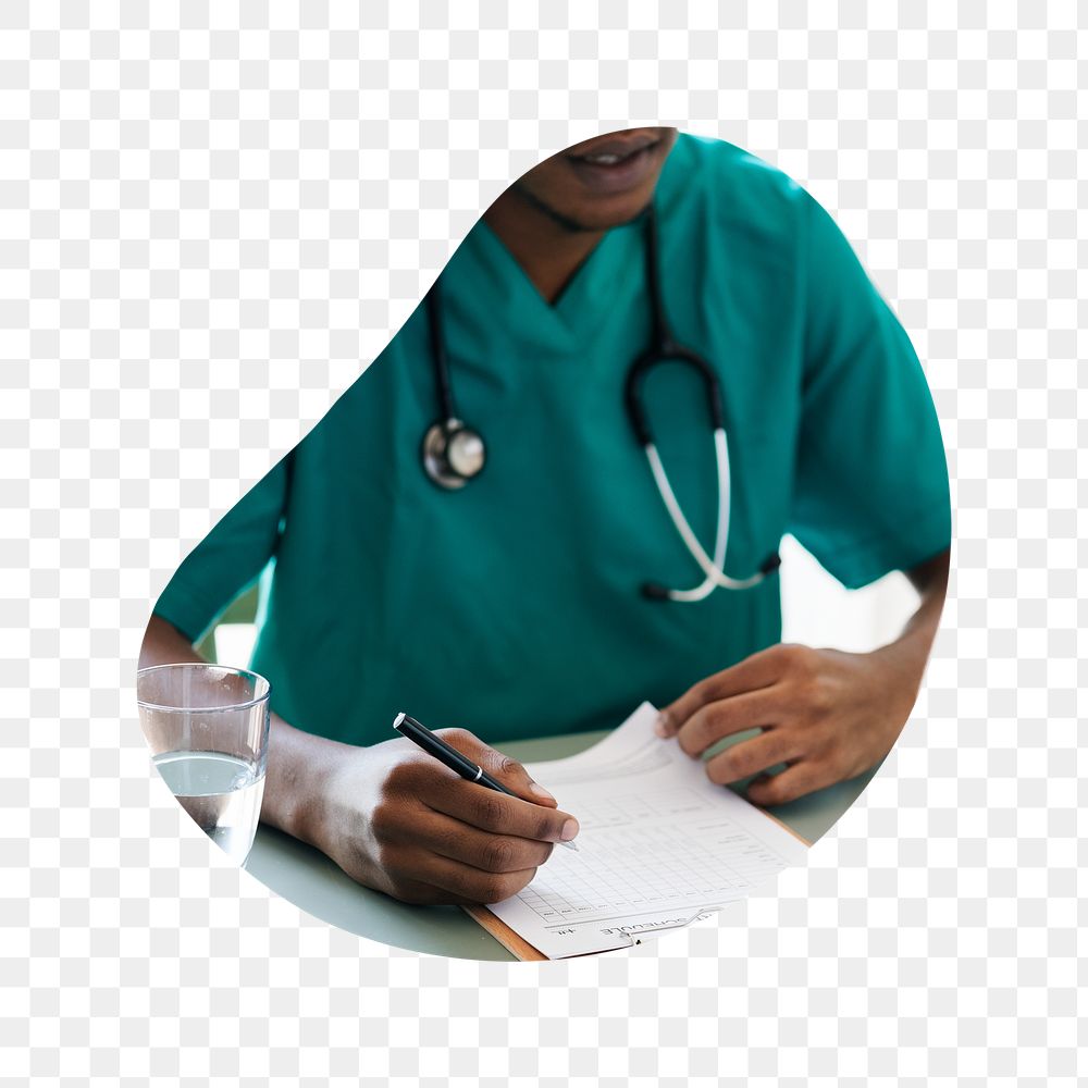 Doctor consultation png badge sticker, medical photo in blob shape, transparent background