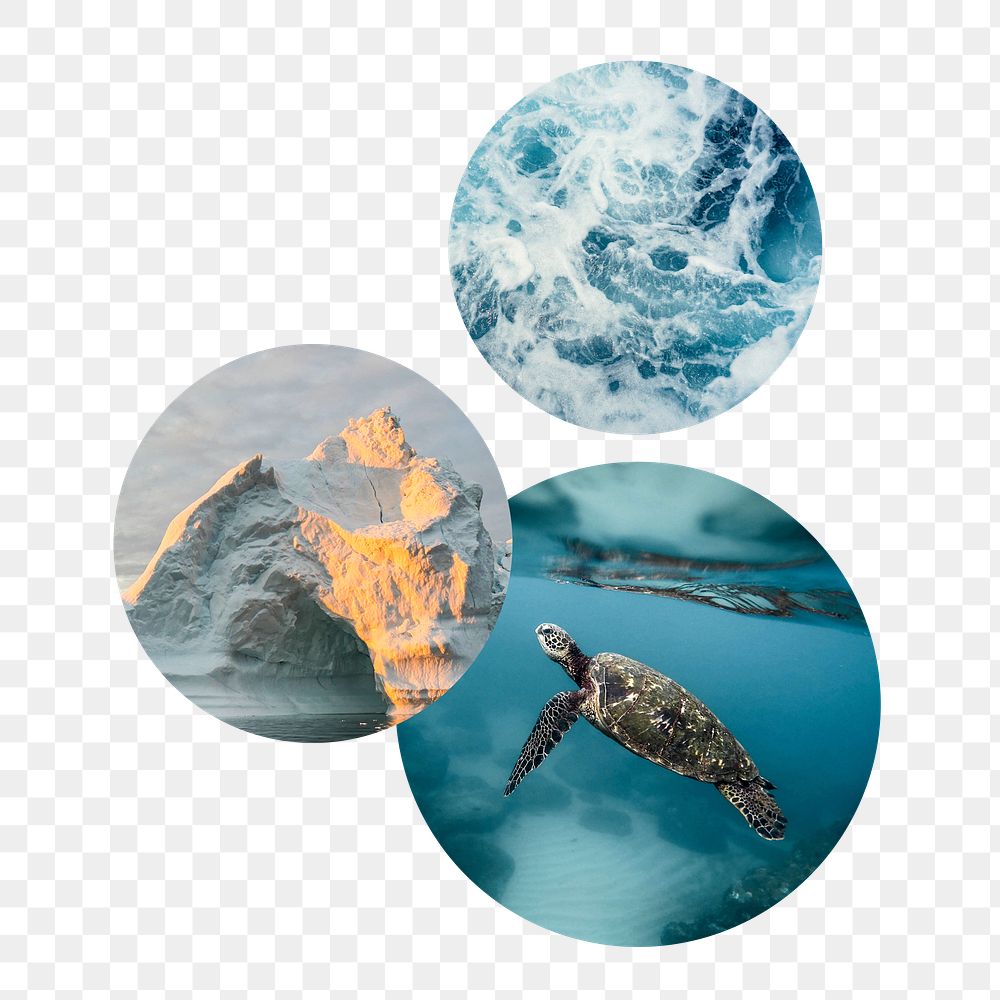 Melting ocean png badge sticker, climate change photo, transparent background