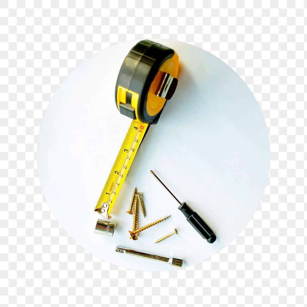 Measuring tape png badge sticker, technical tools photo, transparent background