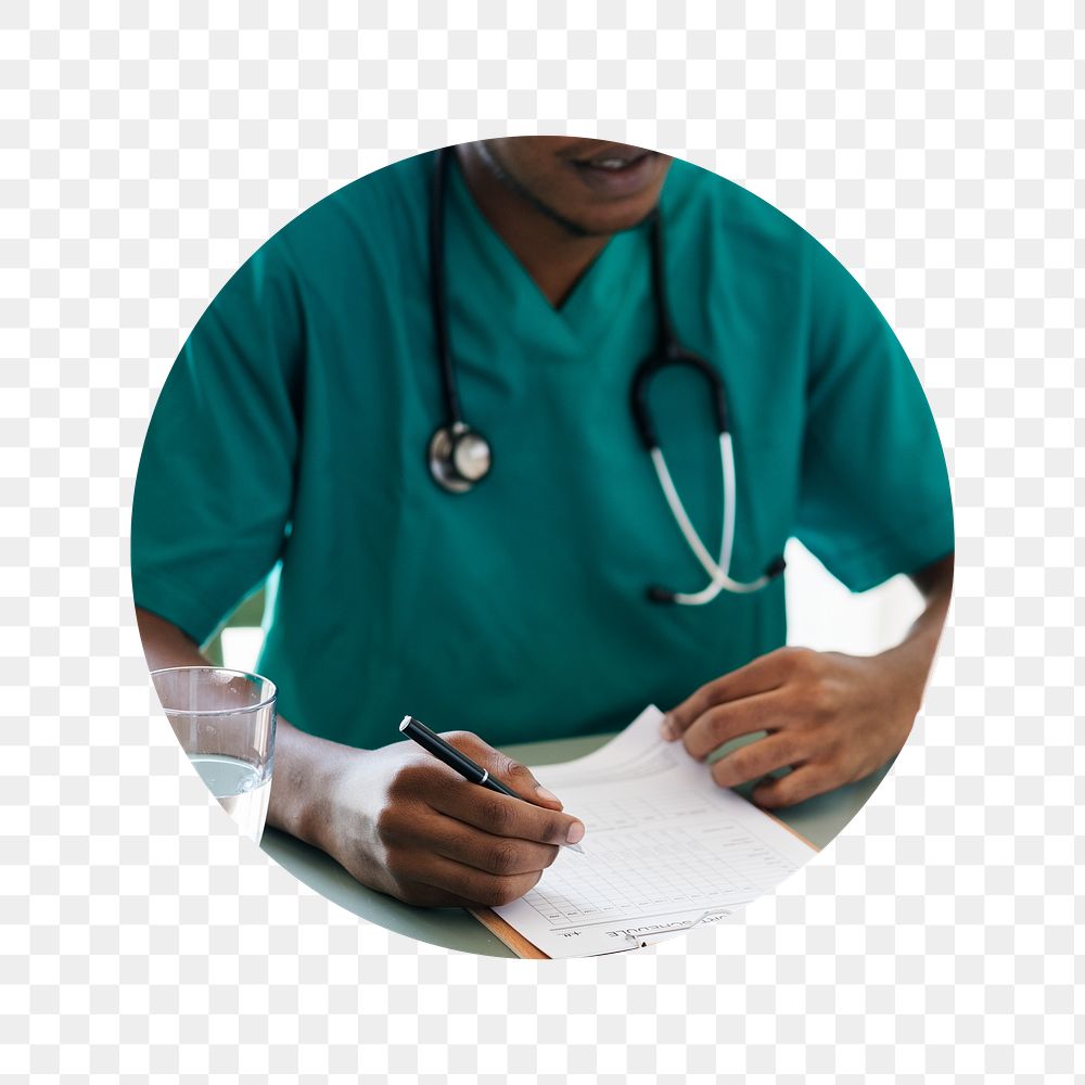 Doctor consultation png badge sticker, medical photo, transparent background