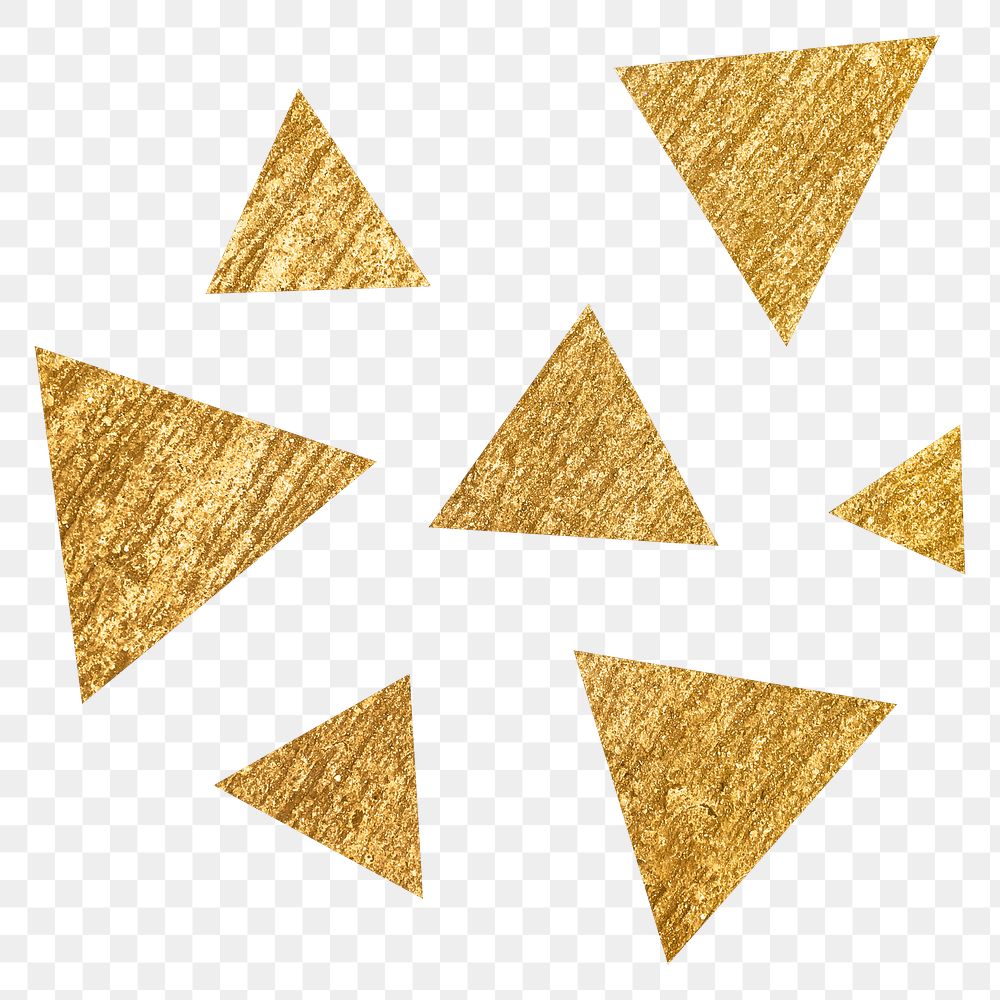 Glittery triangles png sticker, gold geometric shape in aesthetic design, transparent background