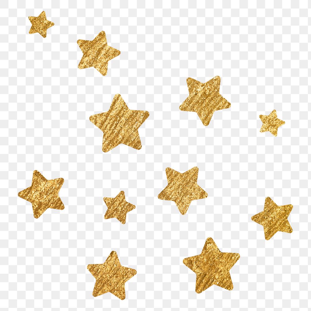 Png gold sparkly stars sticker, aesthetic shape, transparent background