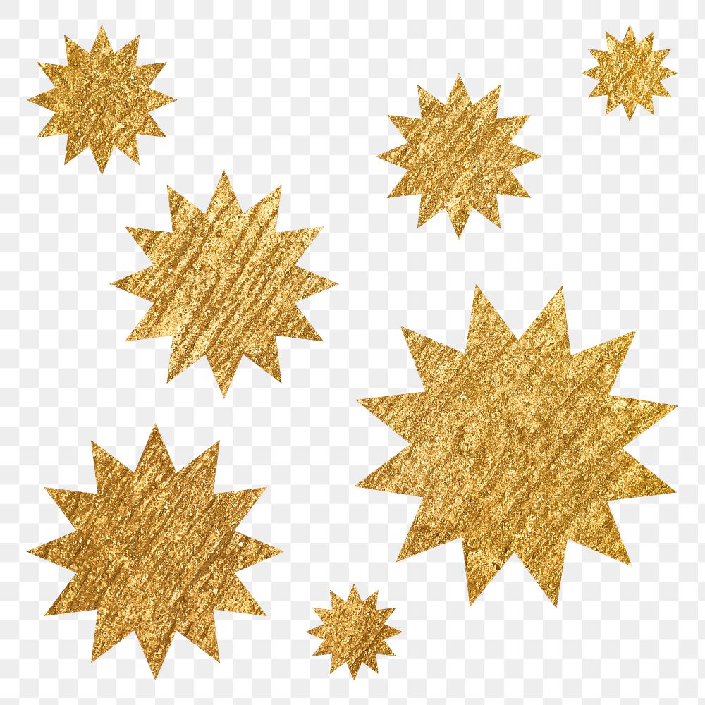 Metallic sunburst png icon sticker, gold geometric shape on transparent background