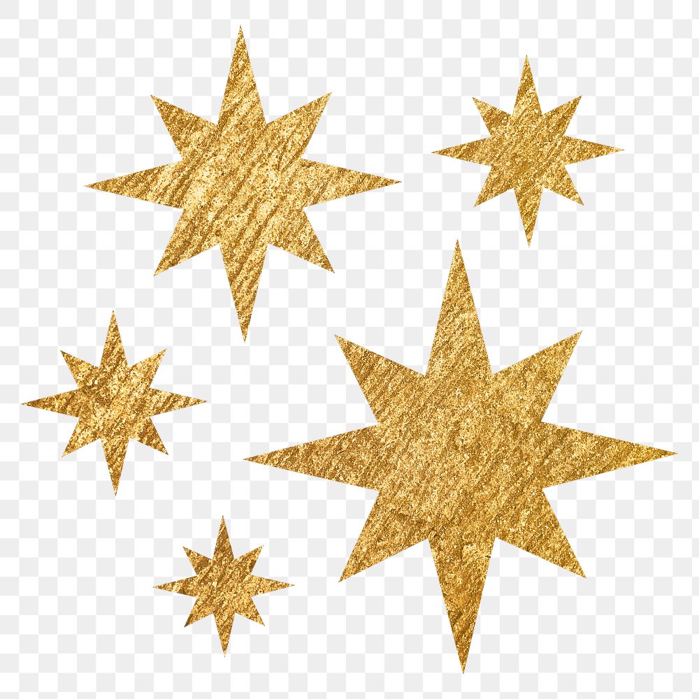 Metallic starburst png icon sticker, gold geometric shape on transparent background