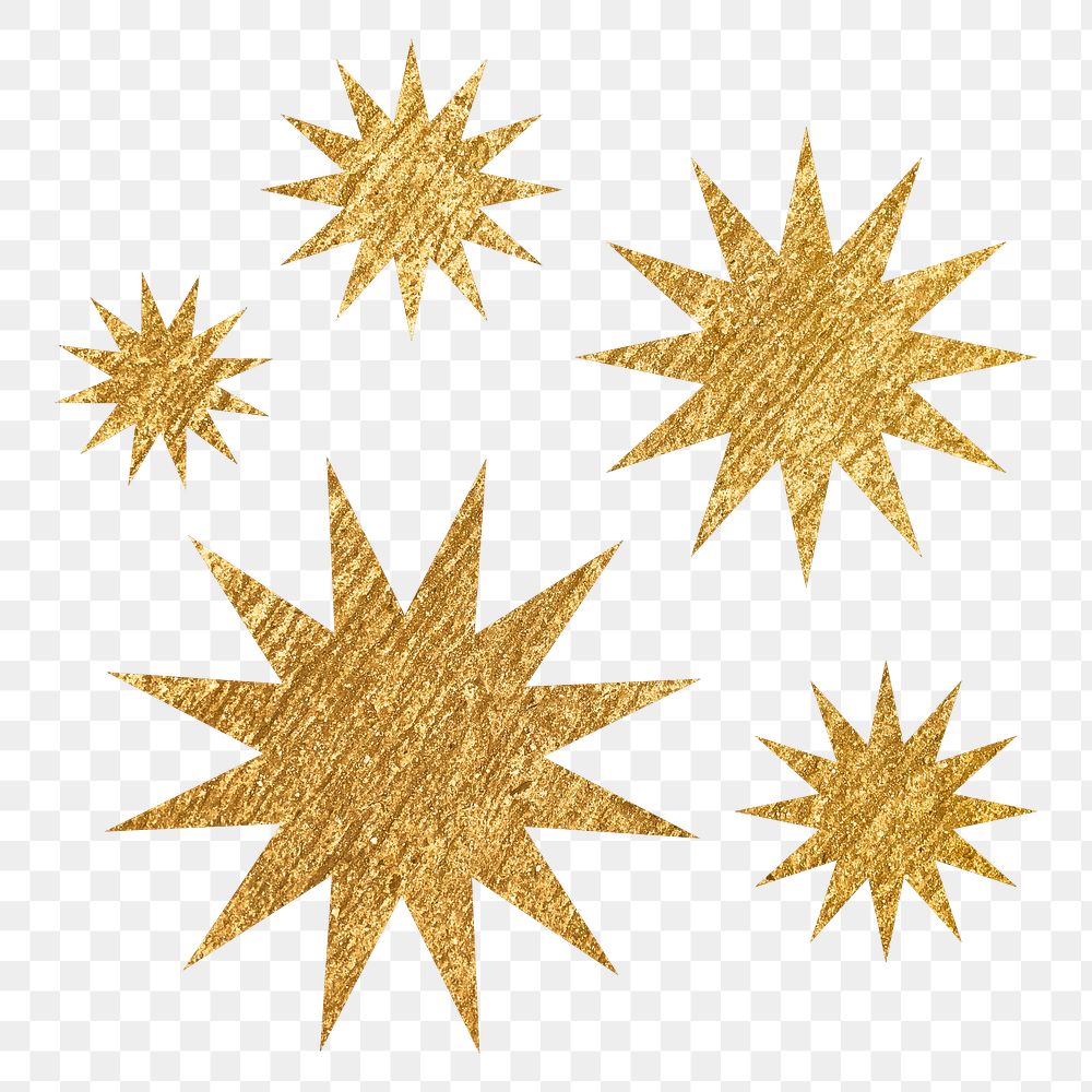 Metallic starburst png icon sticker, gold geometric shape on transparent background