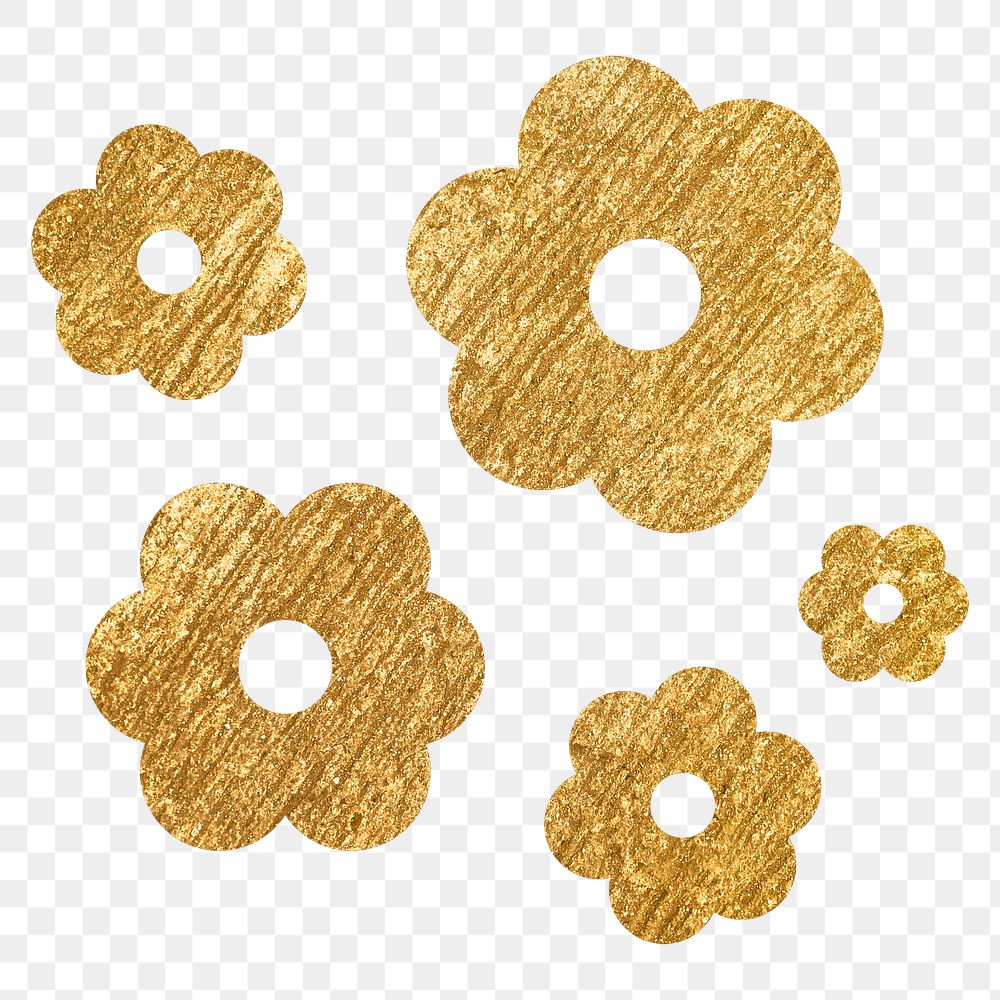 Gold flower png sticker, metallic aesthetic design on transparent background