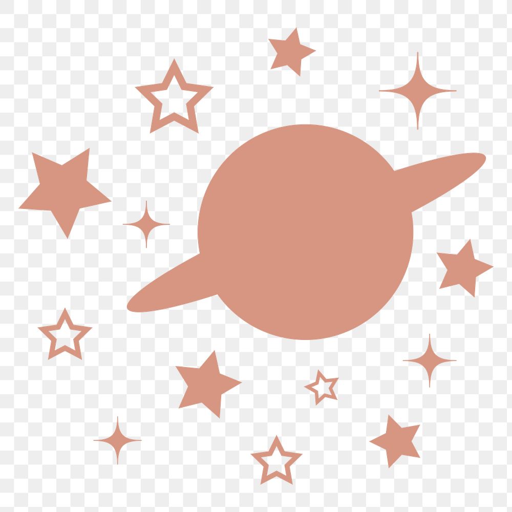 Saturn, galaxy png sticker, pink stars in flat design, transparent background