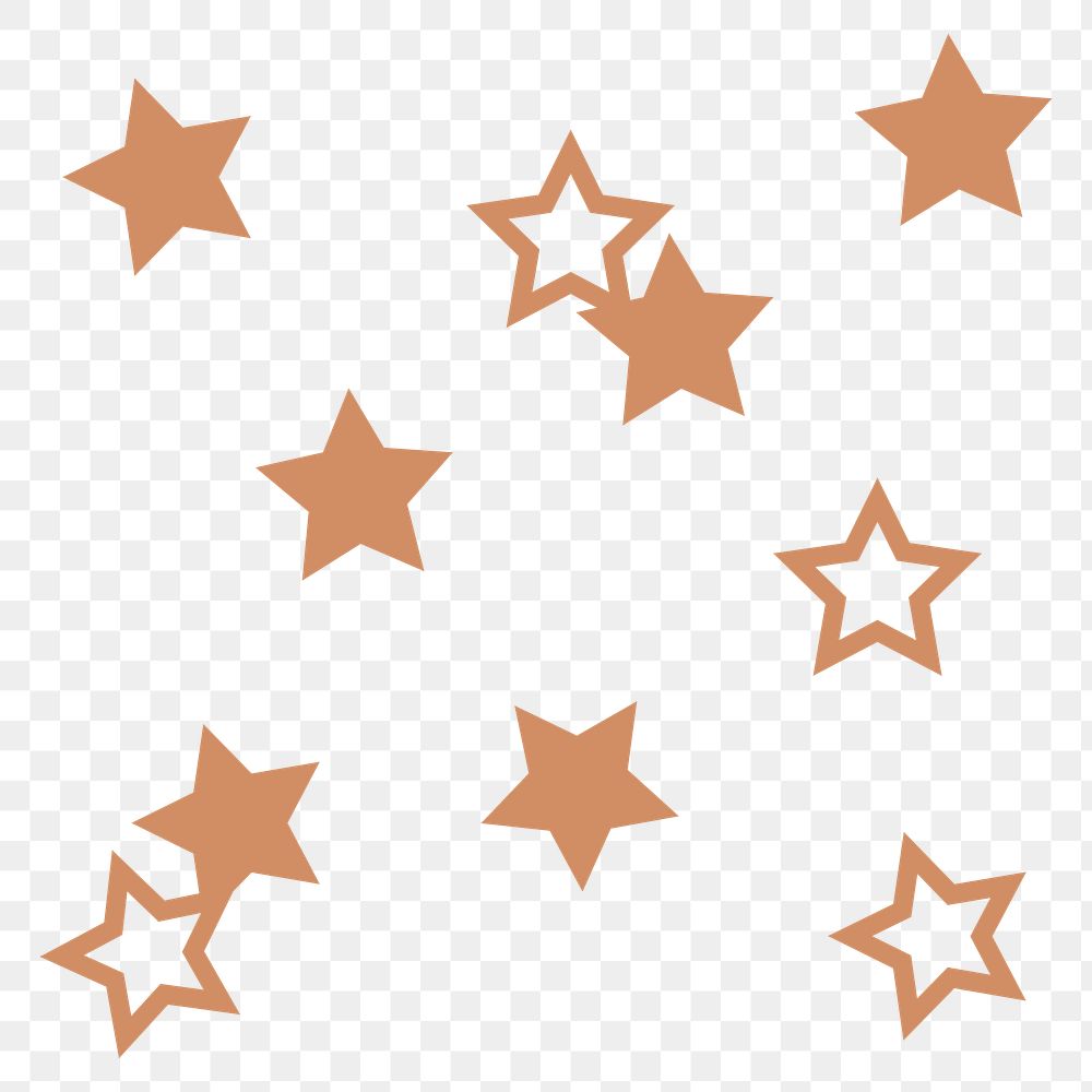 Brown stars png sticker, cute pastel shape graphic, transparent background