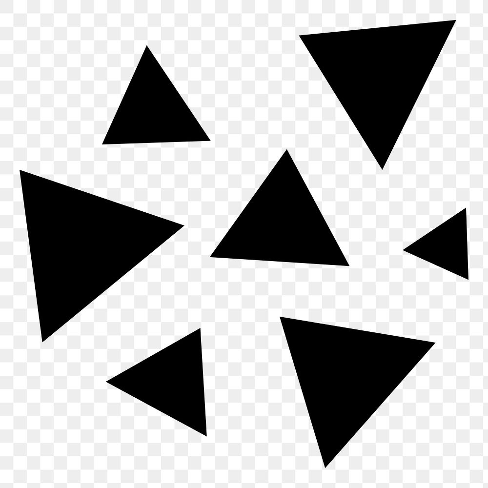 Black triangles png sticker, geometric shape in flat design, transparent background