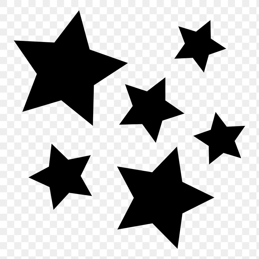 Black stars png sticker, flat shape graphic on transparent background