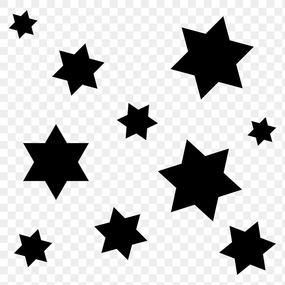 Black stars png sticker, flat shape graphic on transparent background